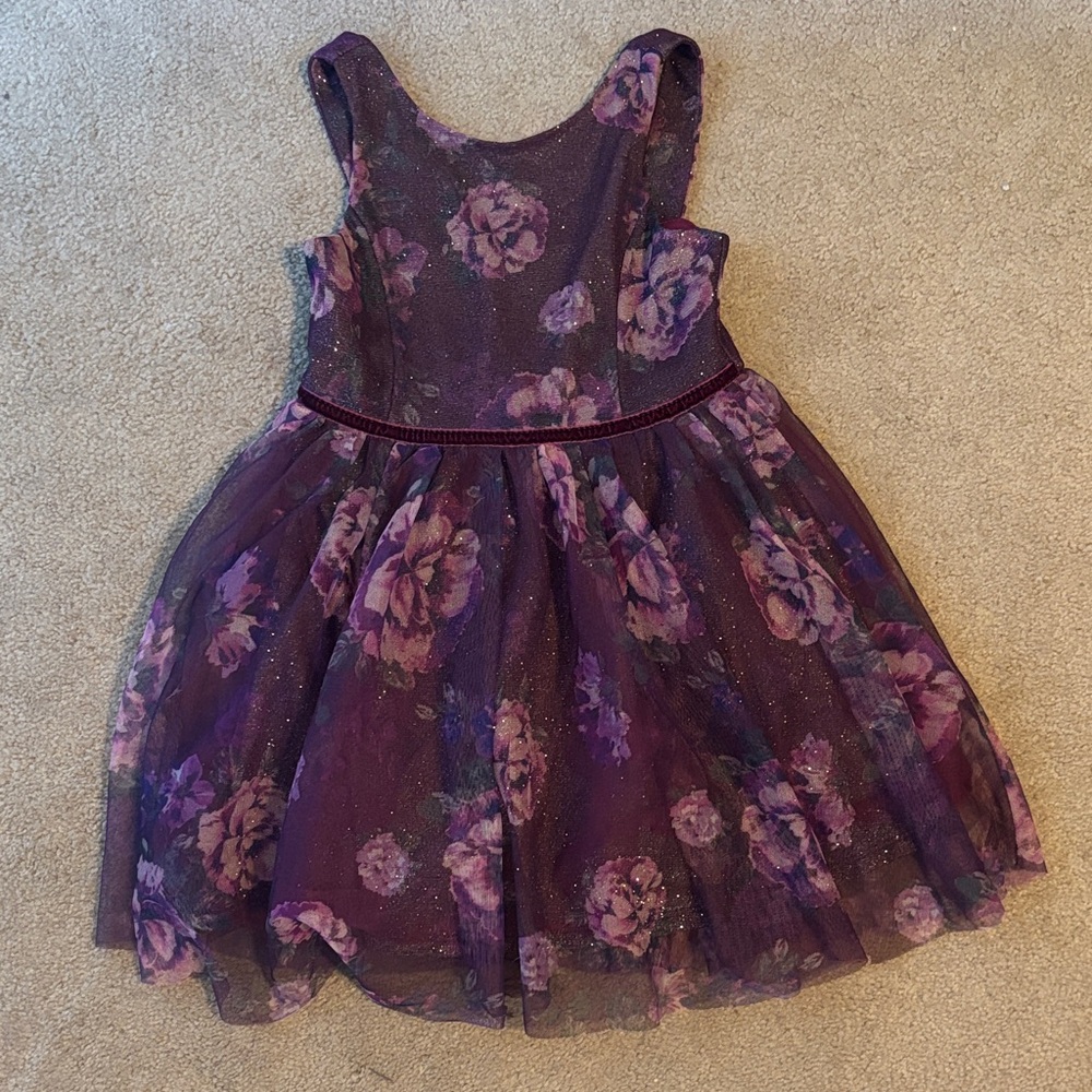 Zenzi Purple Sparkly Floral Kids Dress